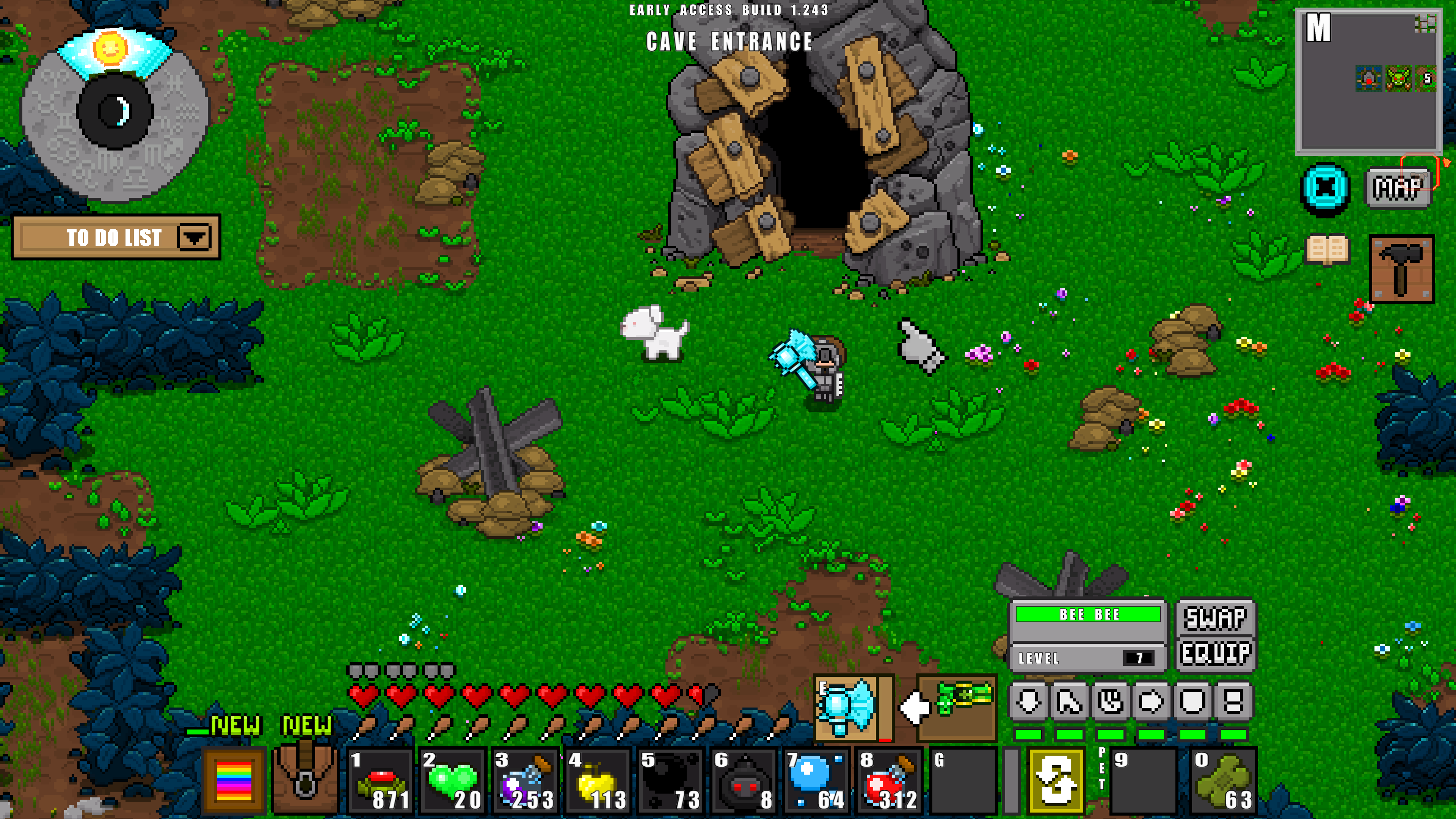 Adventure Craft player and companion discovering a cave entrance