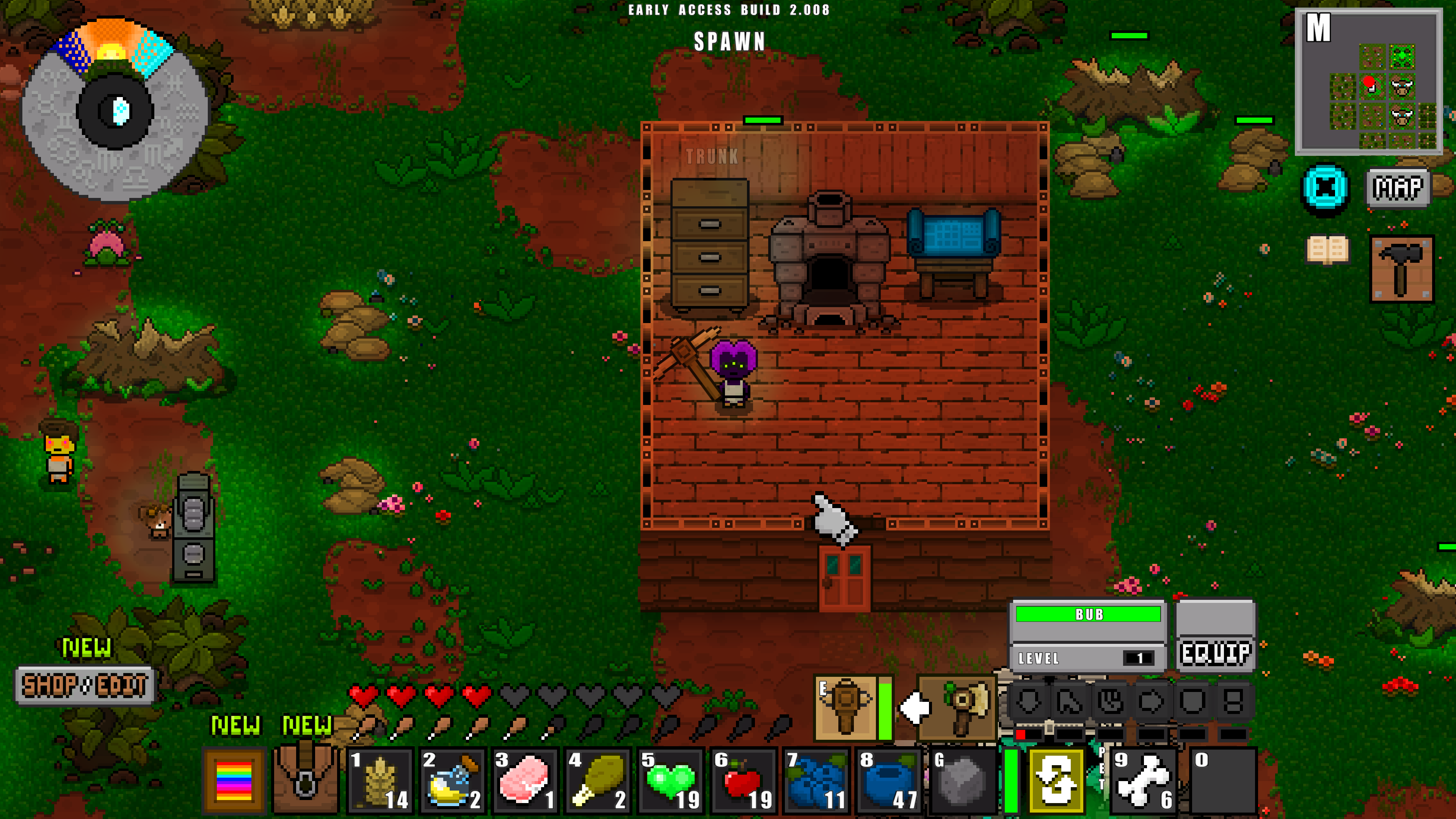 Adventure Craft player building and crafting at their home in Spawn
